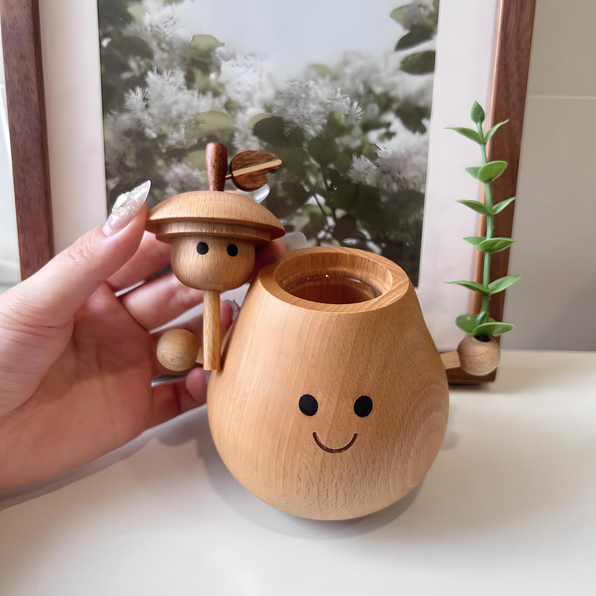 Essential oil diffuser, wooden plant vase, wooden desktop pen holder.