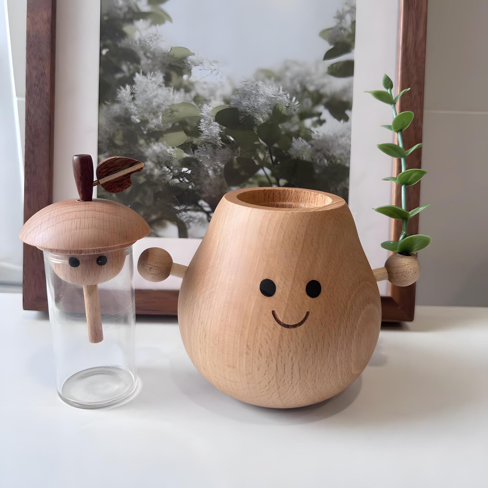 Essential oil diffuser, wooden plant vase, wooden desktop pen holder.