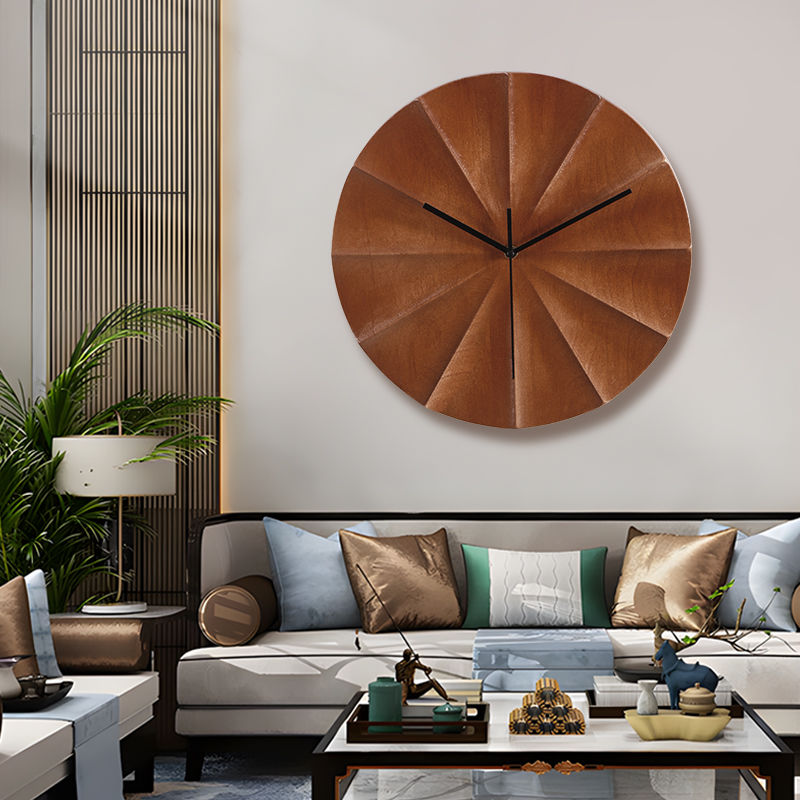 Selected solid wood three-dimensional carved silent round wall clock