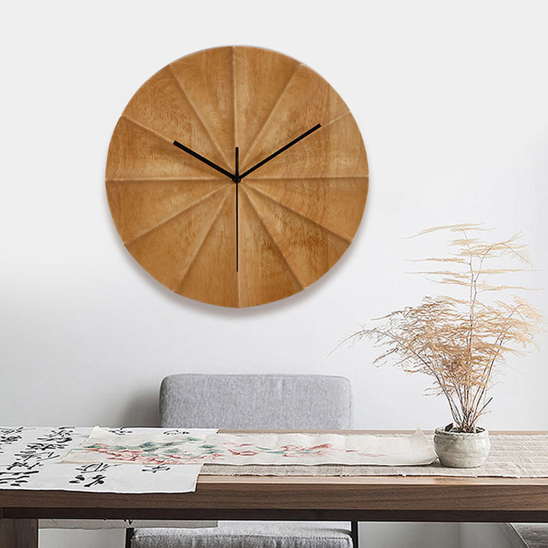 Selected solid wood three-dimensional carved silent round wall clock