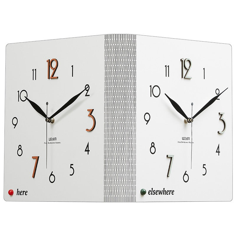 Ultra-thin corner double-sided clock, master two time zones
