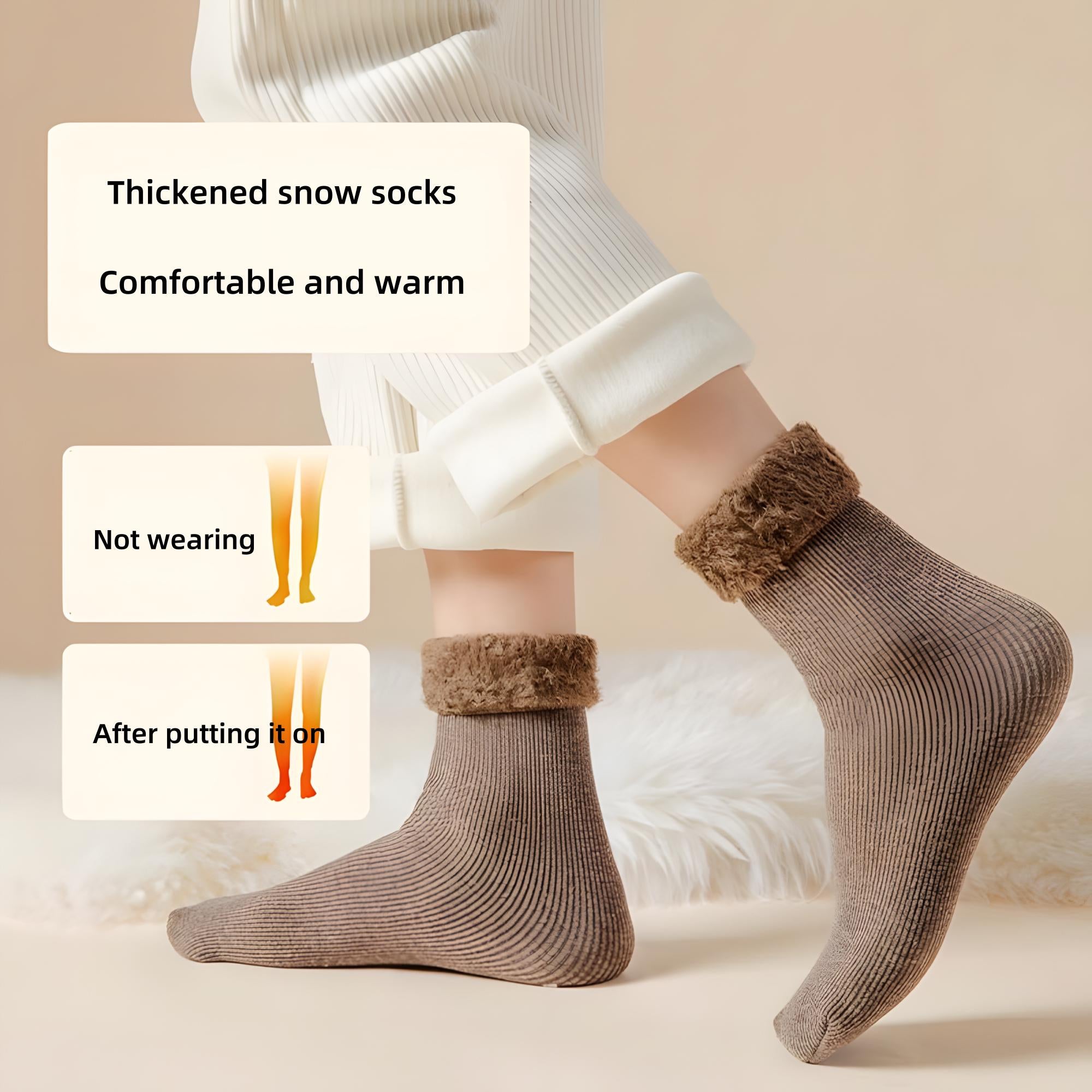 Wool thickened snow socks, warm round neck winter walking socks, unisex.