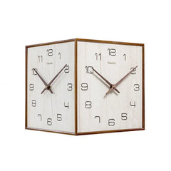 Walnut wall clock - reversible outside corner - no ticking sound.